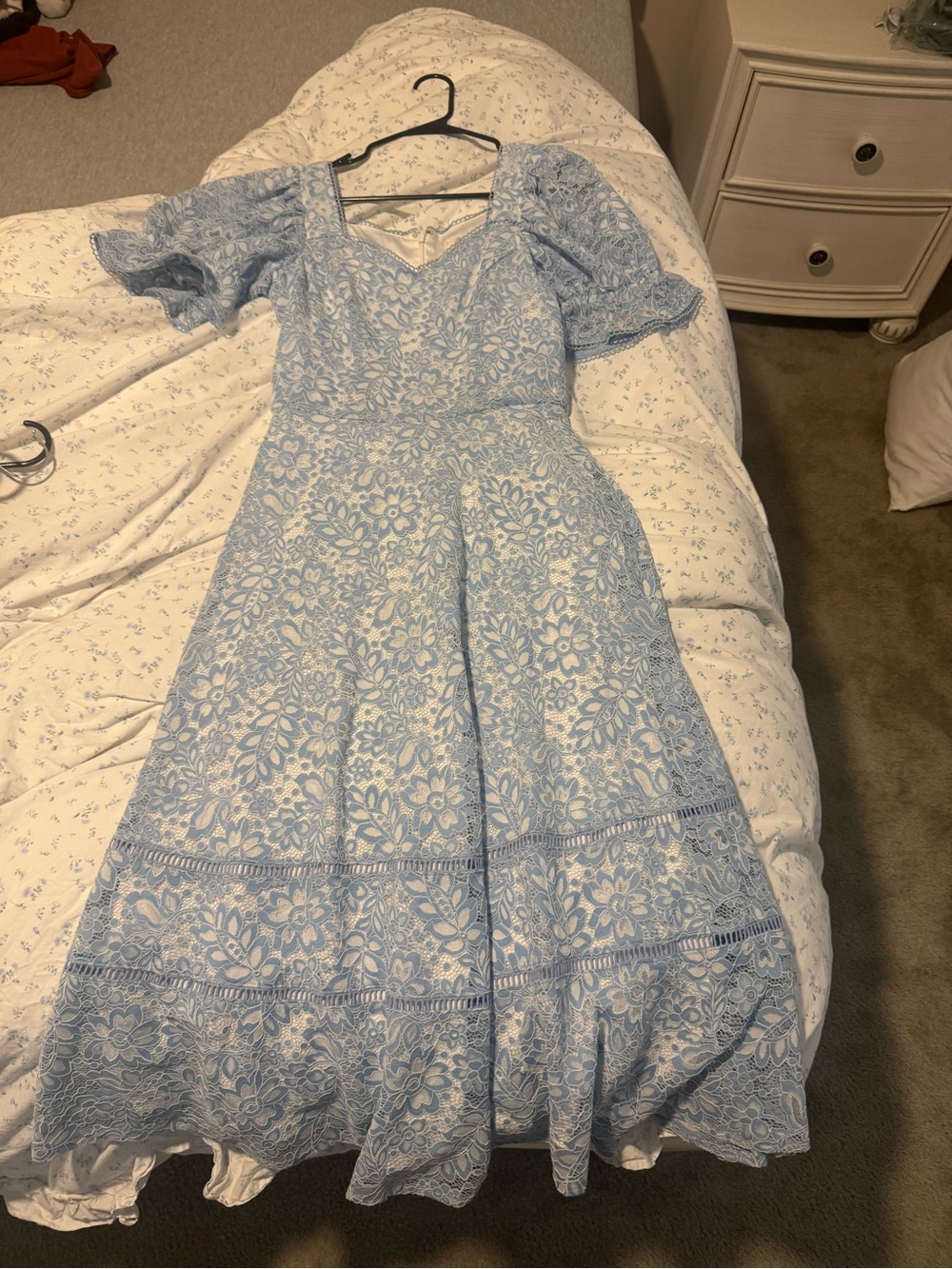 Rachel Parcell Light Blue Lace Midi Dress with Puff Sleeves